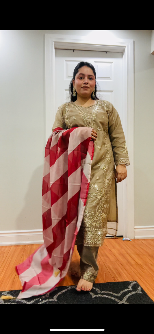 Brownish gold sequins suit