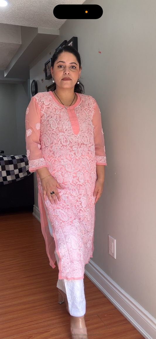 Fully hand embroided chikankari kurti