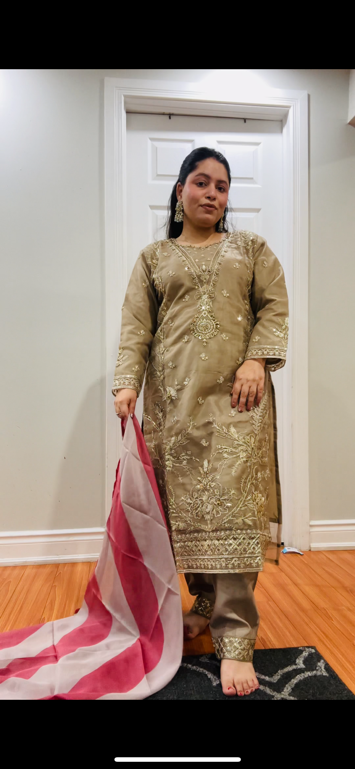 Brownish gold sequins suit
