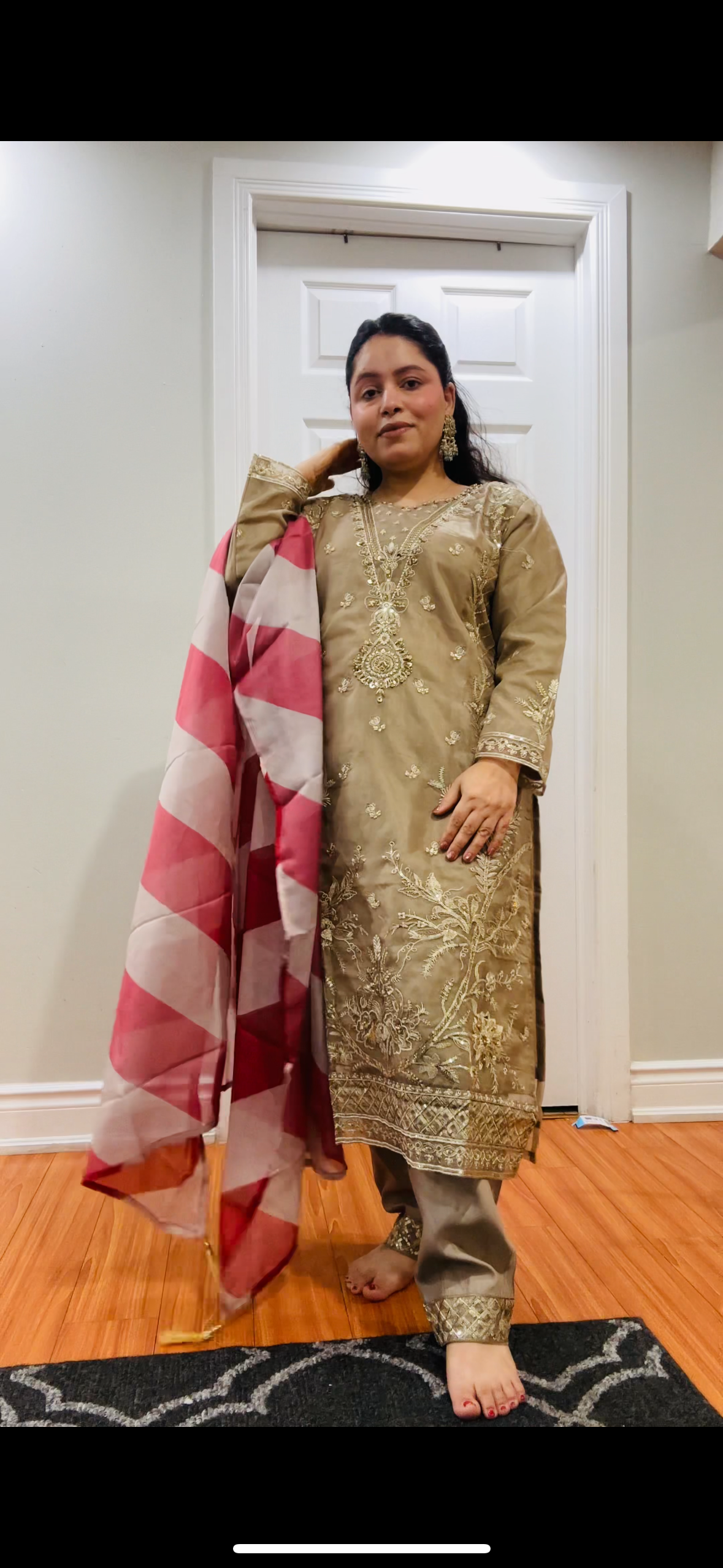 Brownish gold sequins suit